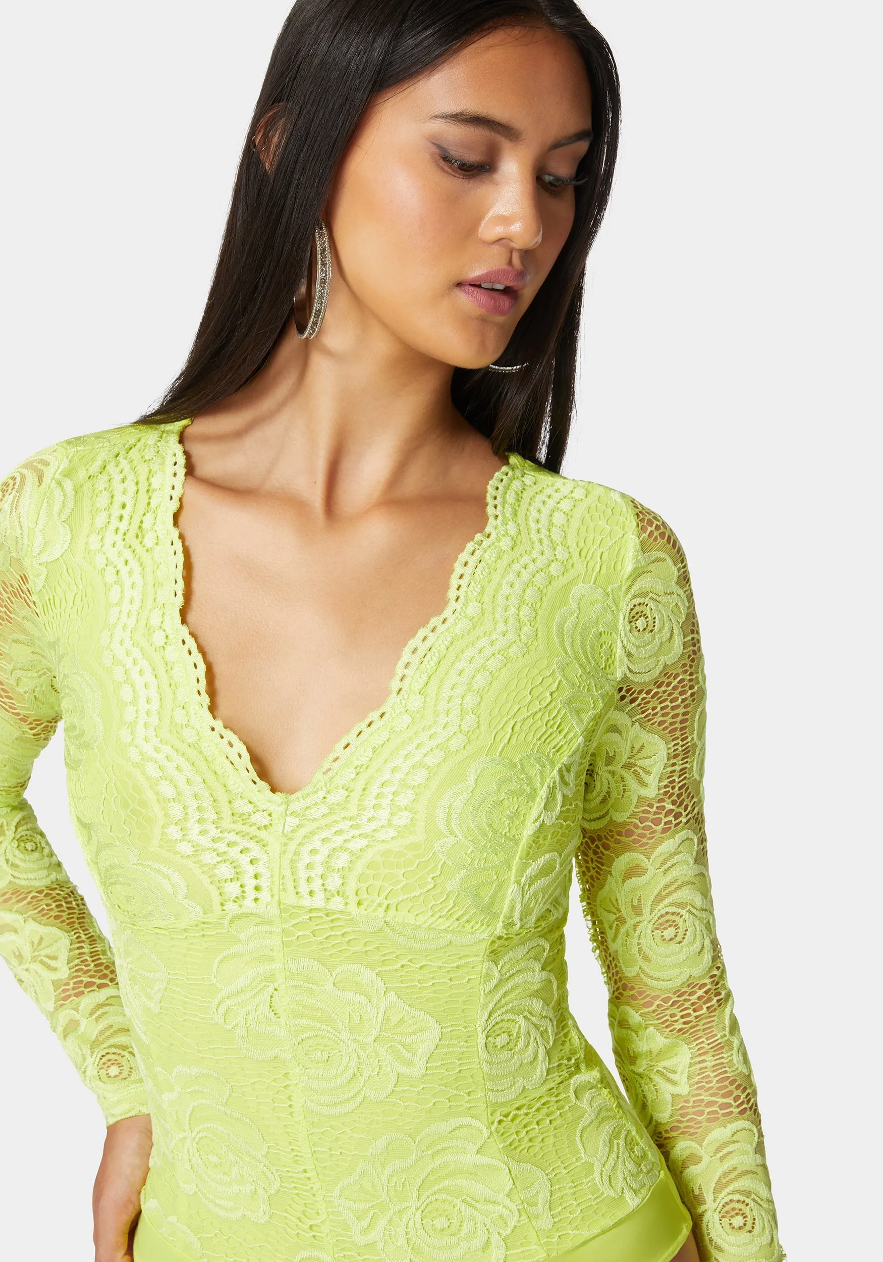 Scallop Edge Long Sleeve Lace Bodysuit sold by Bebe product image thumbnail 4