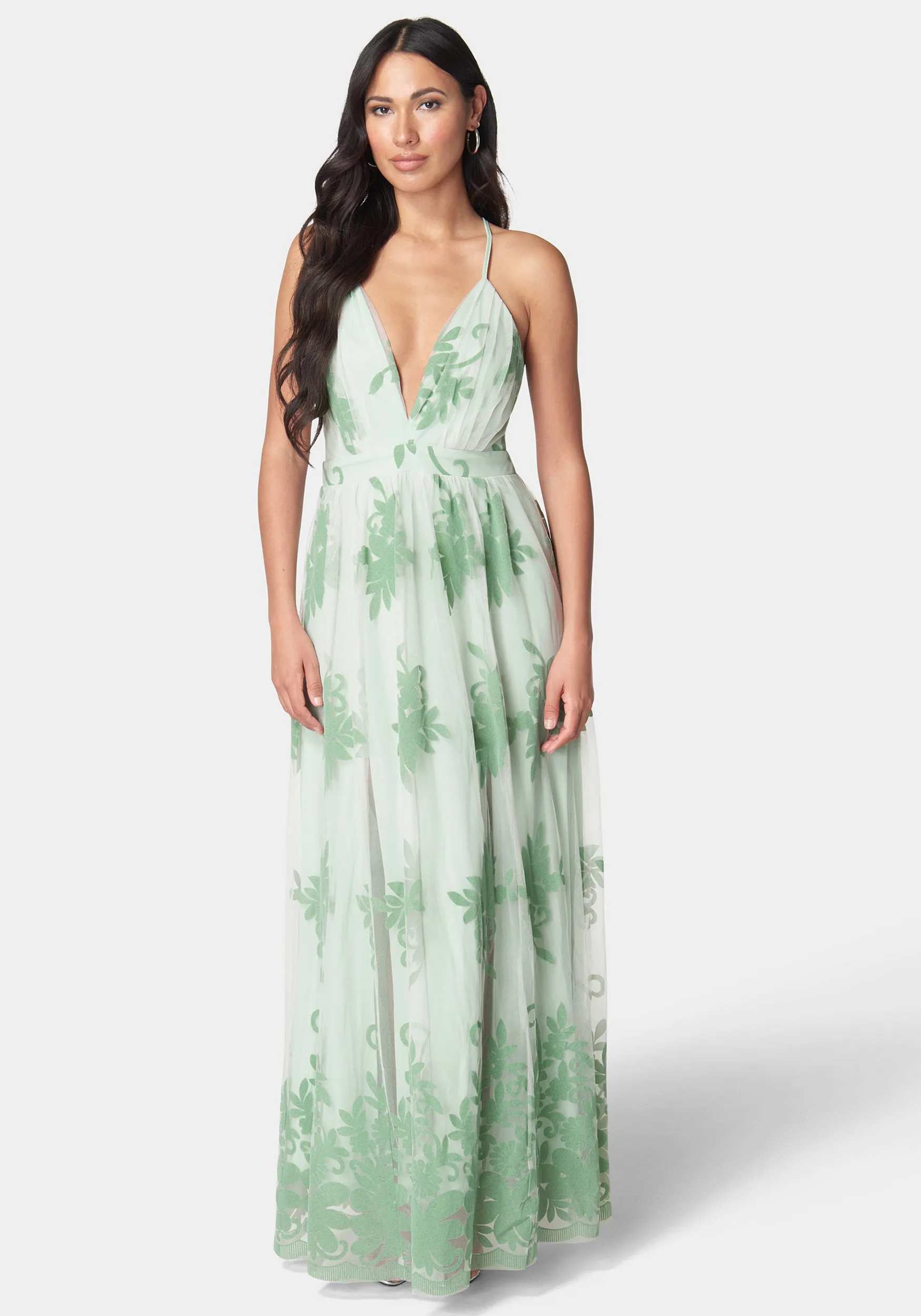 Plunge Neck Embroidered Maxi Dress sold by Bebe