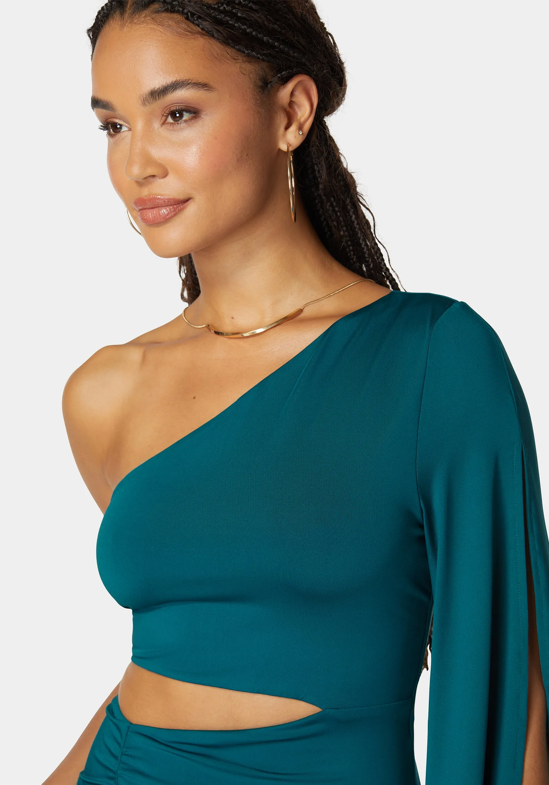 Flowy One Shoulder Asymmetrical Mini Dress sold by Bebe product image thumbnail 5