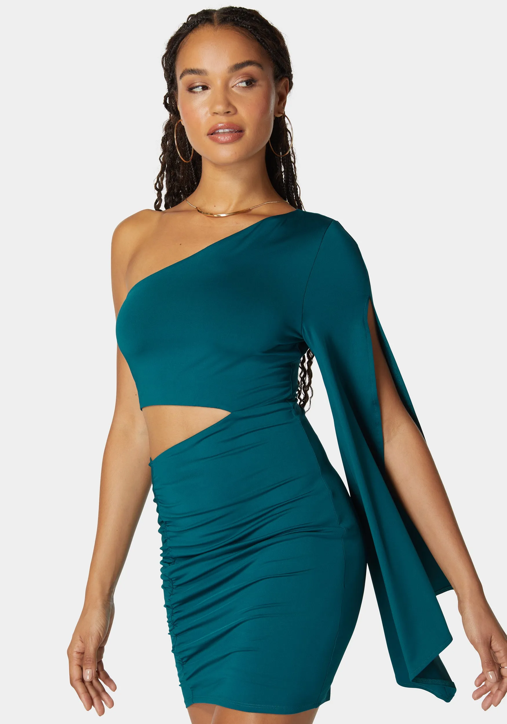 Flowy One Shoulder Asymmetrical Mini Dress sold by Bebe product image thumbnail 3