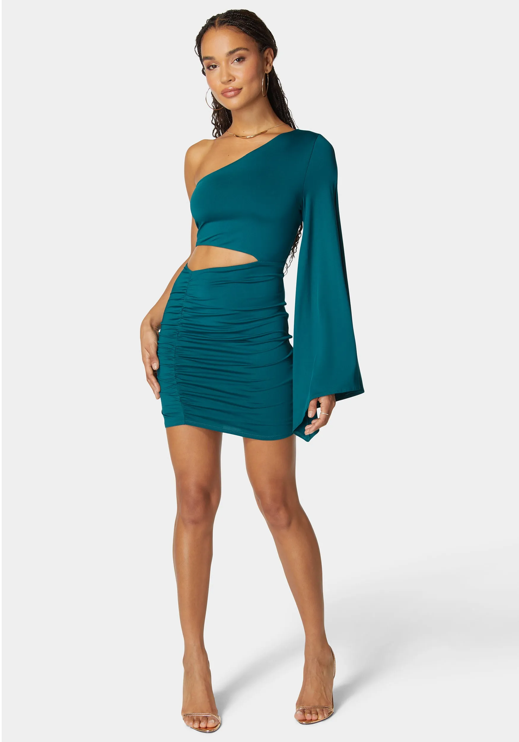 Flowy One Shoulder Asymmetrical Mini Dress sold by Bebe product image thumbnail 2