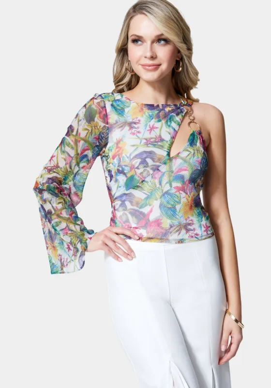 Asymmetric Bubble Sleeve Ring Detail Knit Top sold by Bebe
