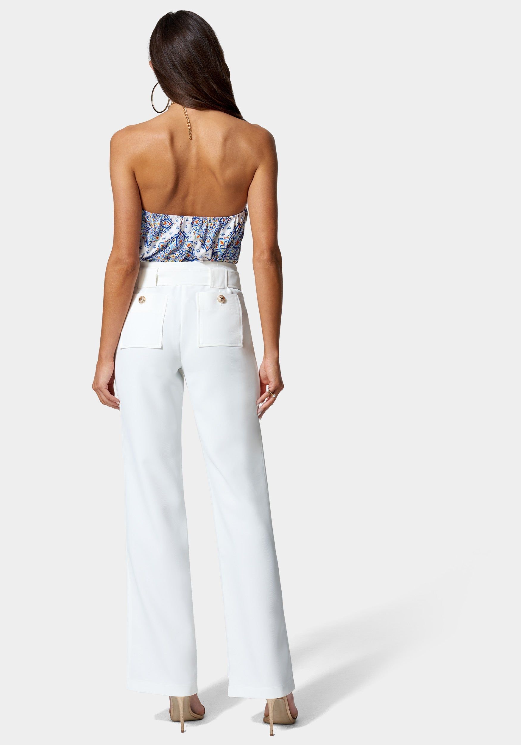 High Waist Twill Belted Wide Leg Pant sold by Bebe product image thumbnail 4