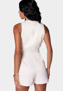 Satin Sleeveless Double Breasted Tailored Romper sold by Bebe
