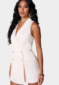 Satin Sleeveless Double Breasted Tailored Romper sold by Bebe