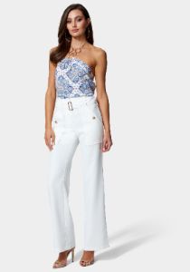 High Waist Twill Belted Wide Leg Pant sold by Bebe