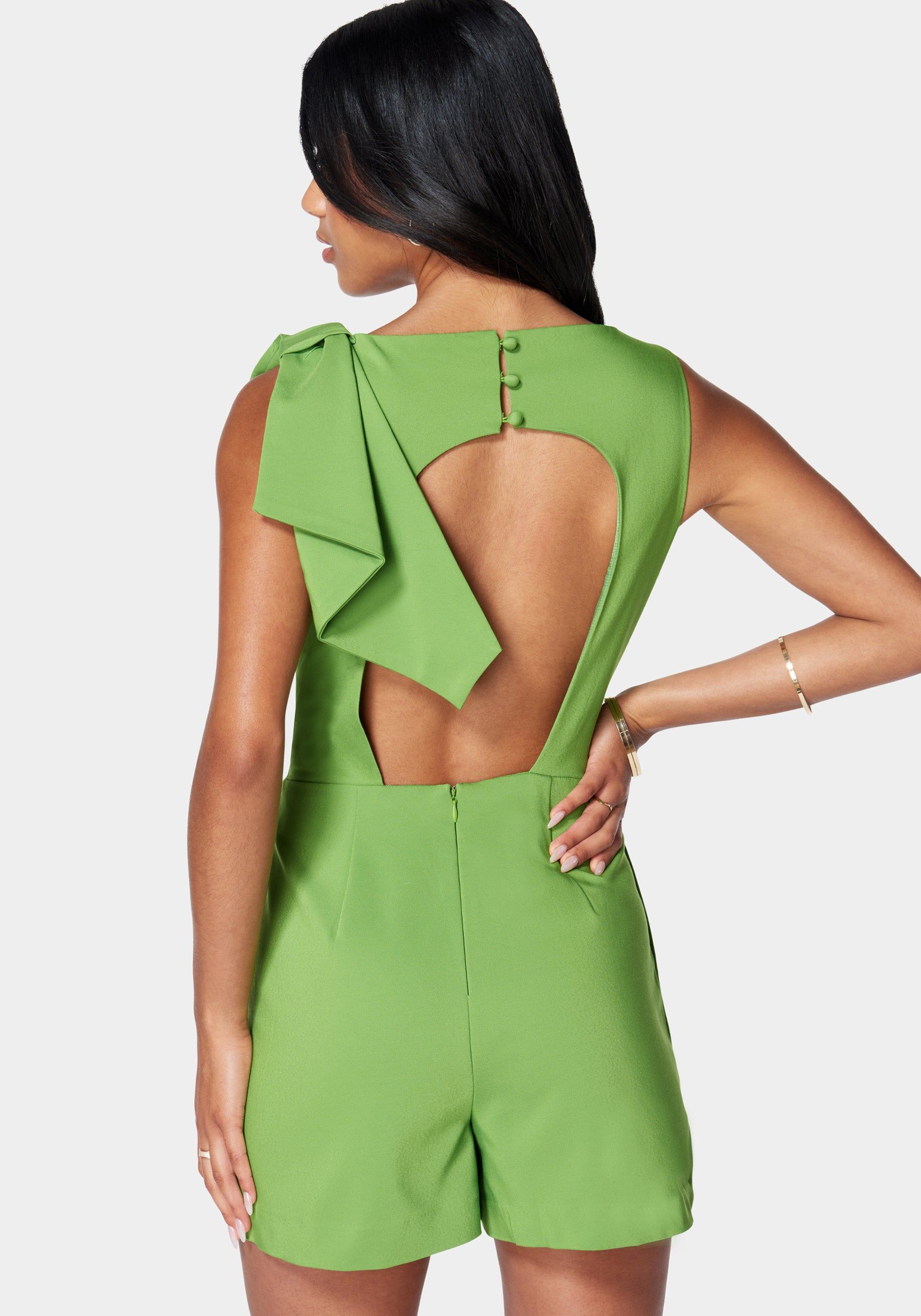 Cotton Sateen Bow Detail Open Back Romper sold by Bebe product image thumbnail 4