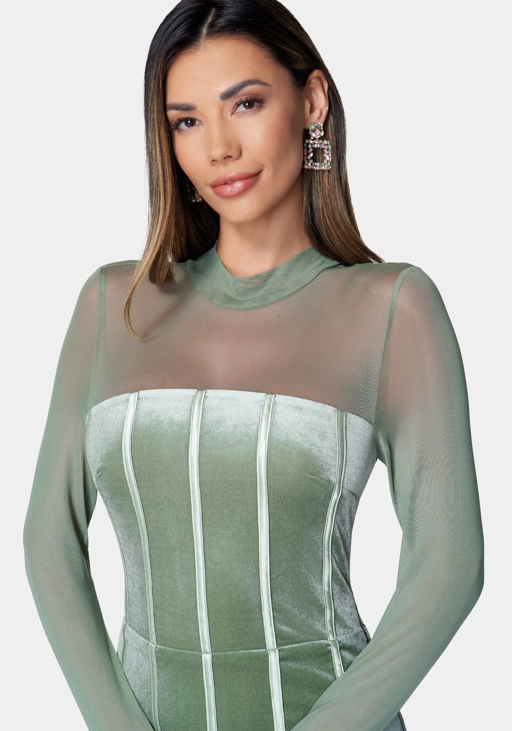 Mesh and Velvet Bodycon Dress sold by Bebe product image thumbnail 4