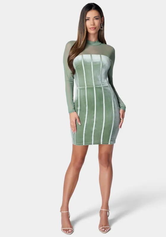 Mesh and Velvet Bodycon Dress sold by Bebe