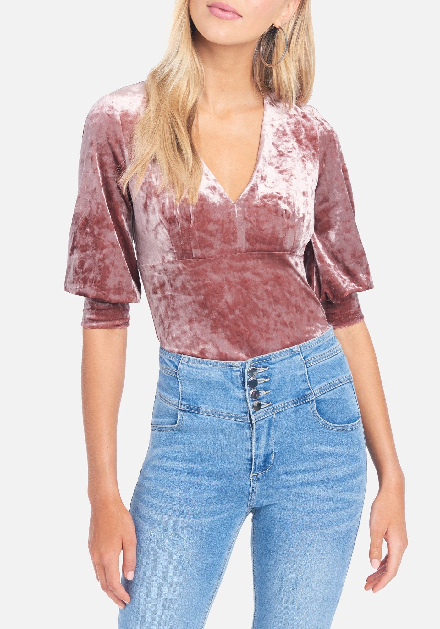 Crushed Velvet Plunge Top sold by Bebe