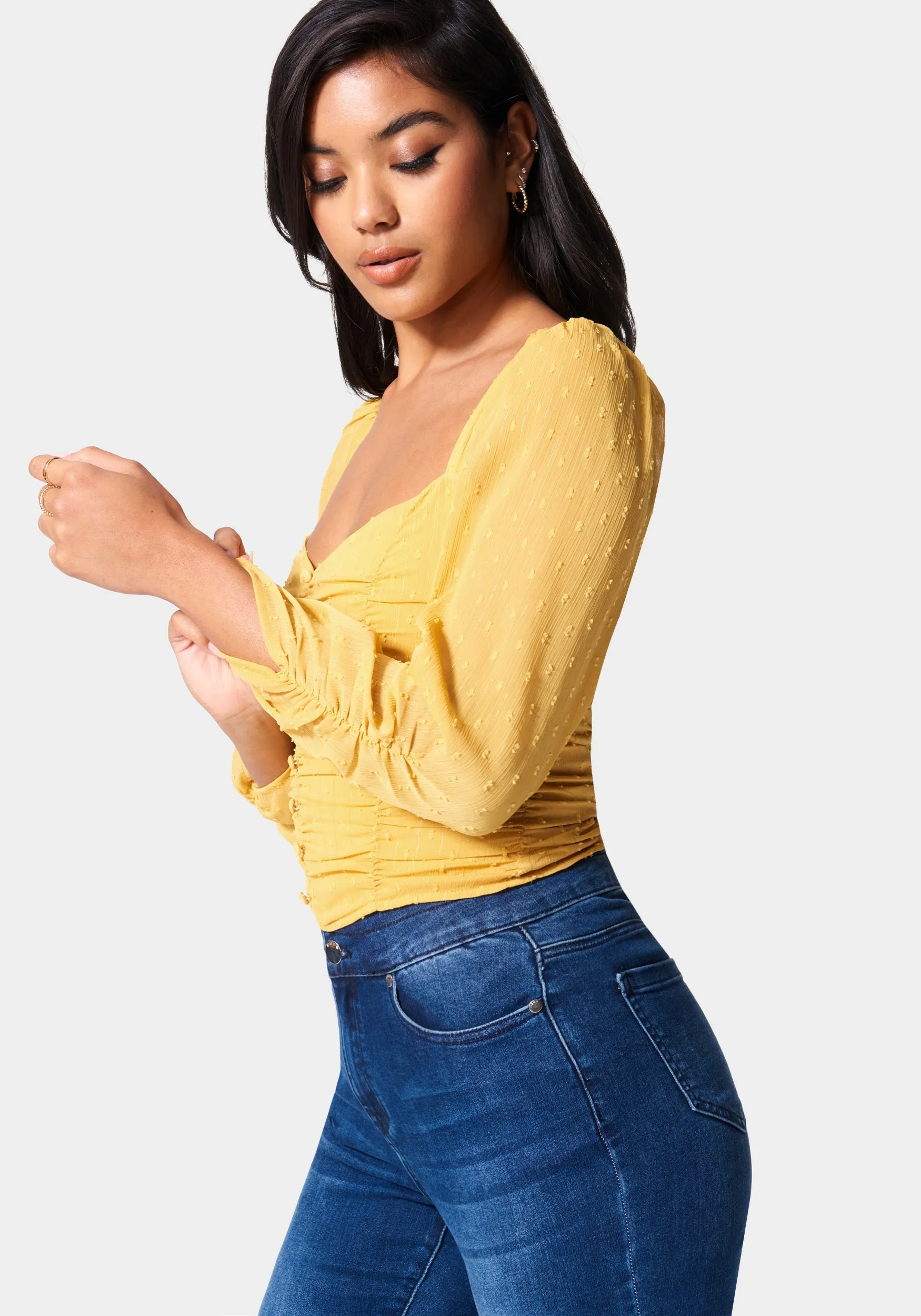 Puff Sleeve Ruched Woven Top sold by Bebe product image thumbnail 3