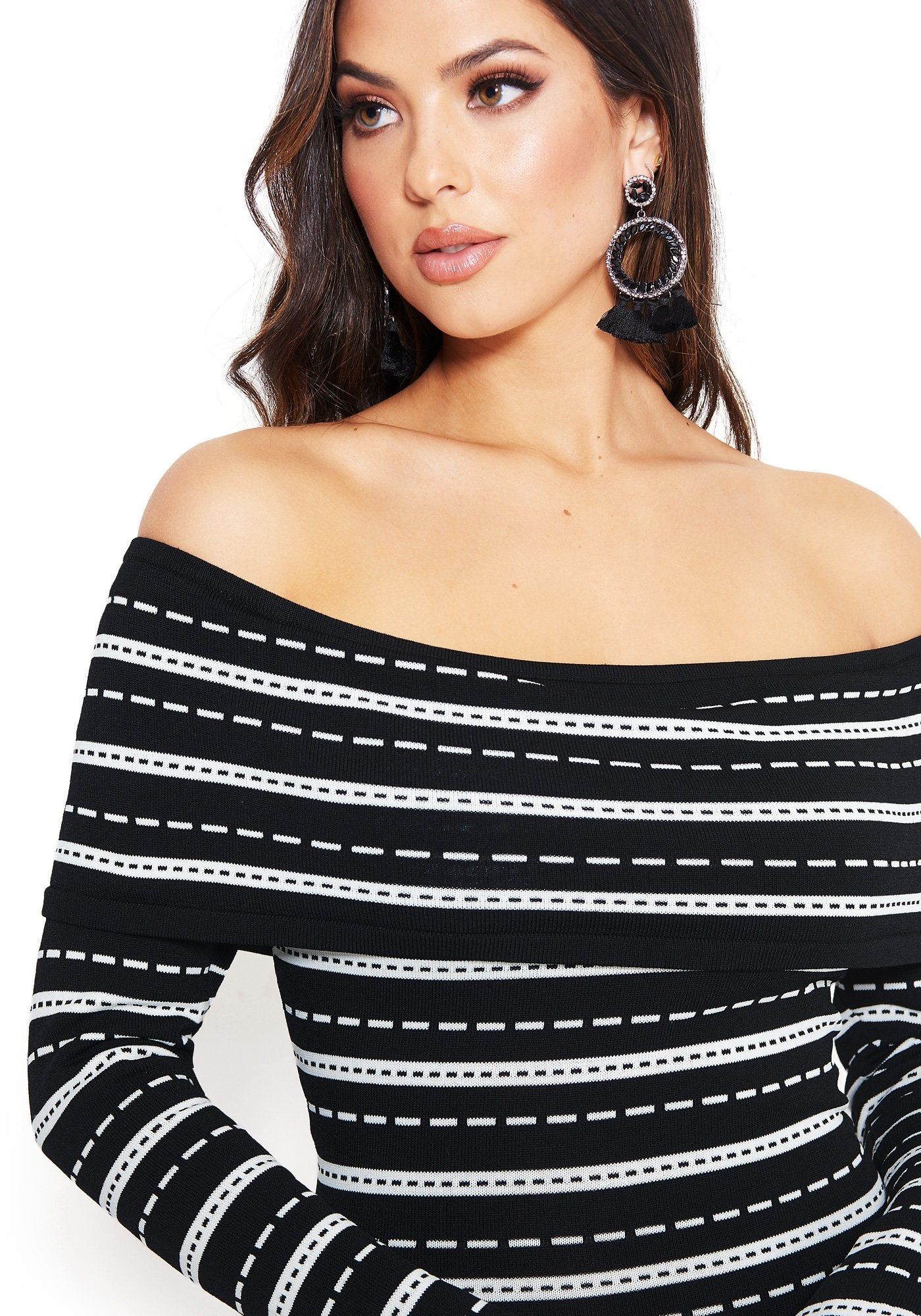 Striped Off Shoulder Mini Dress sold by Bebe product image thumbnail 4