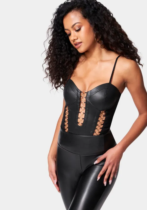Vegan Leather Ring Detail Bodysuit sold by Bebe