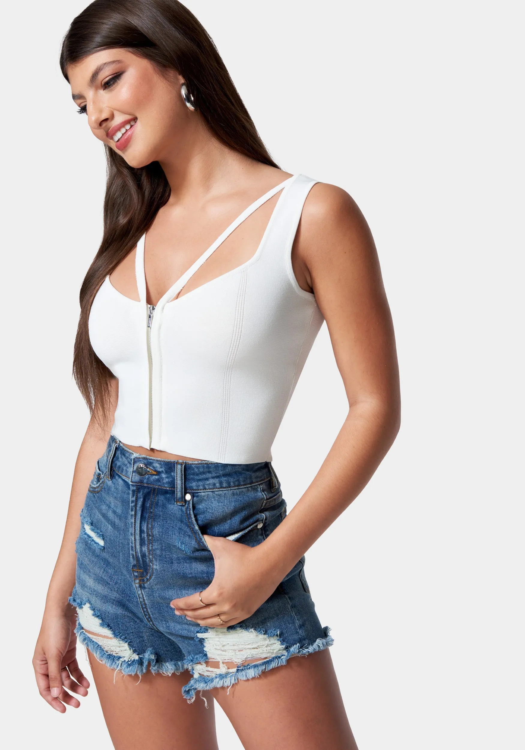 Zip Front Corset Sweater Top sold by Bebe product image thumbnail 2