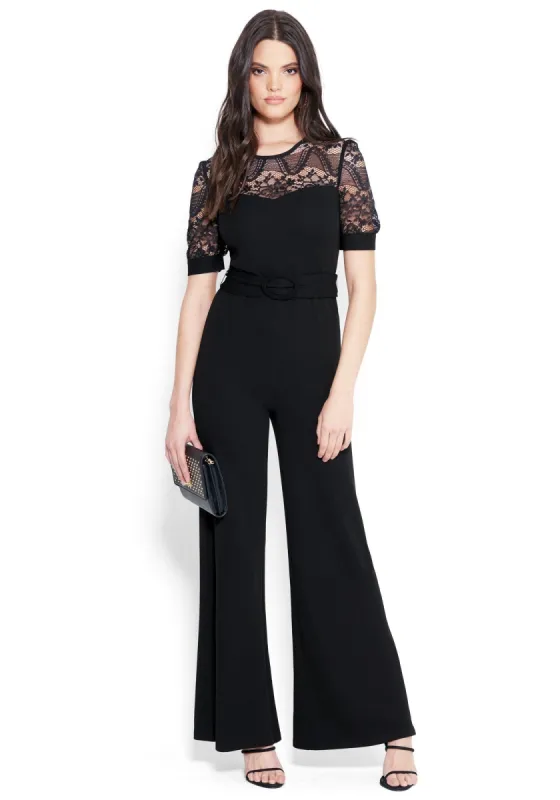 Lace Yoke Jumpsuit sold by Bebe