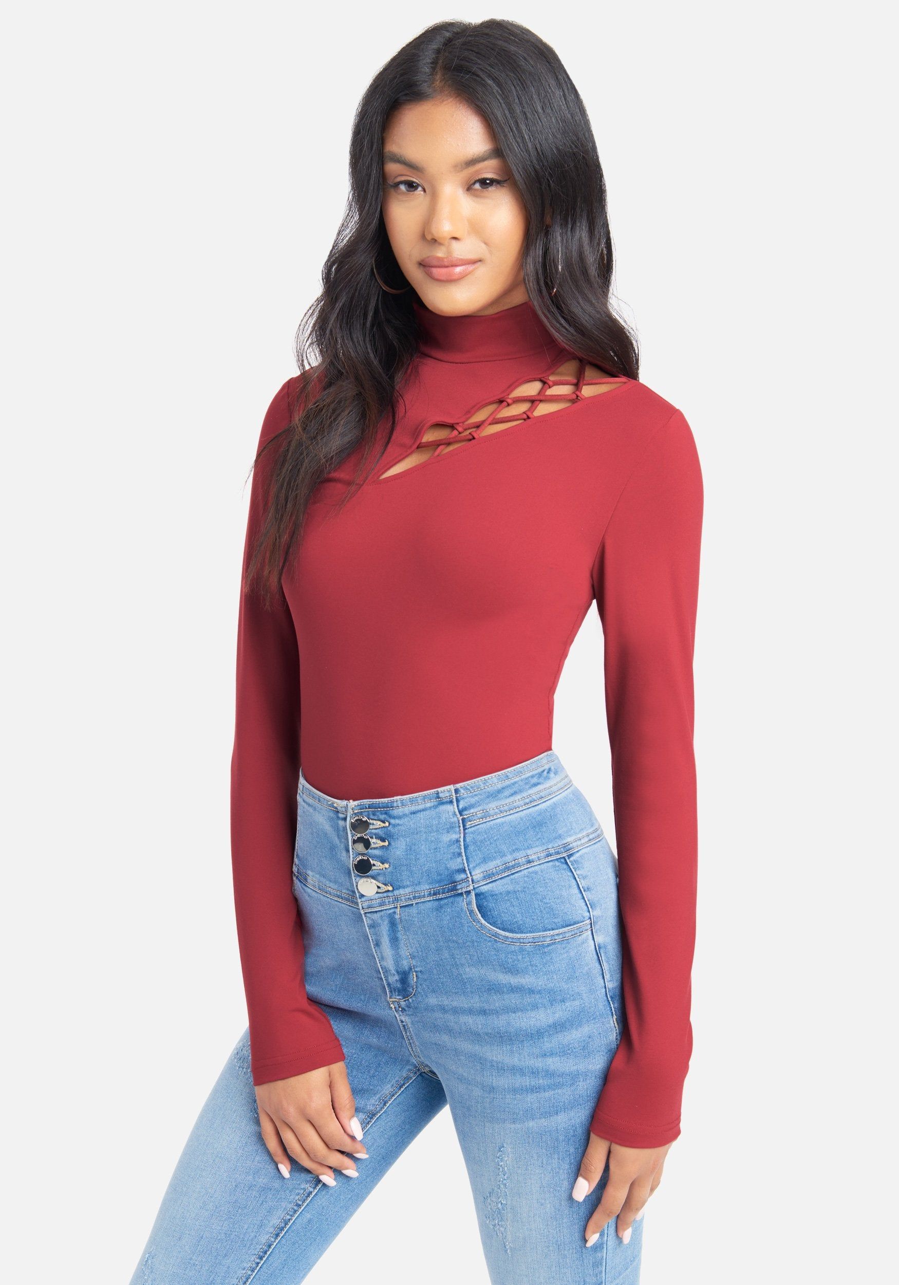 Mock Neck Cut Out Knit Top sold by Bebe product image thumbnail 3