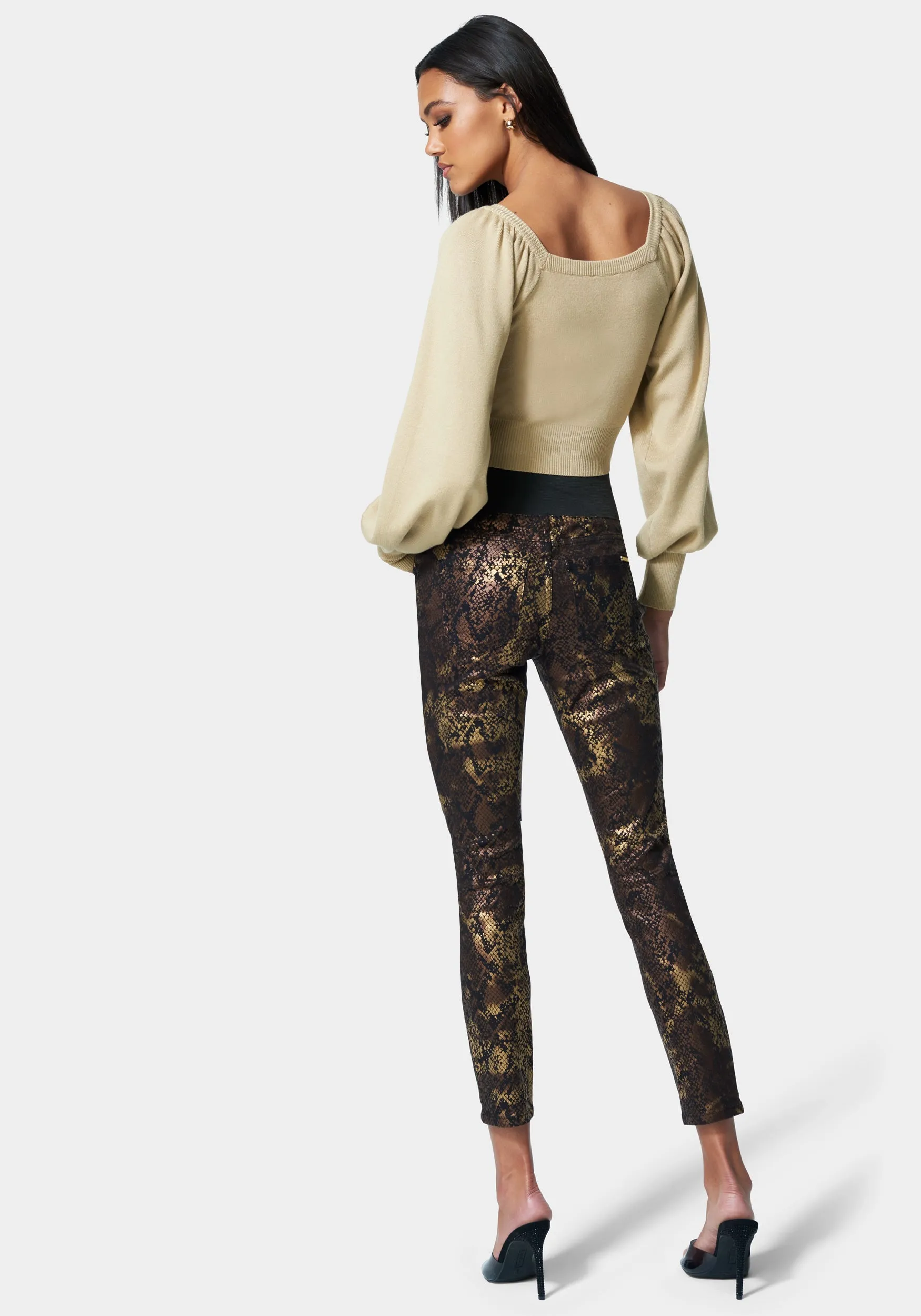 Foiled Print Zip Front Elastic Skinny Jean sold by Bebe product image thumbnail 3