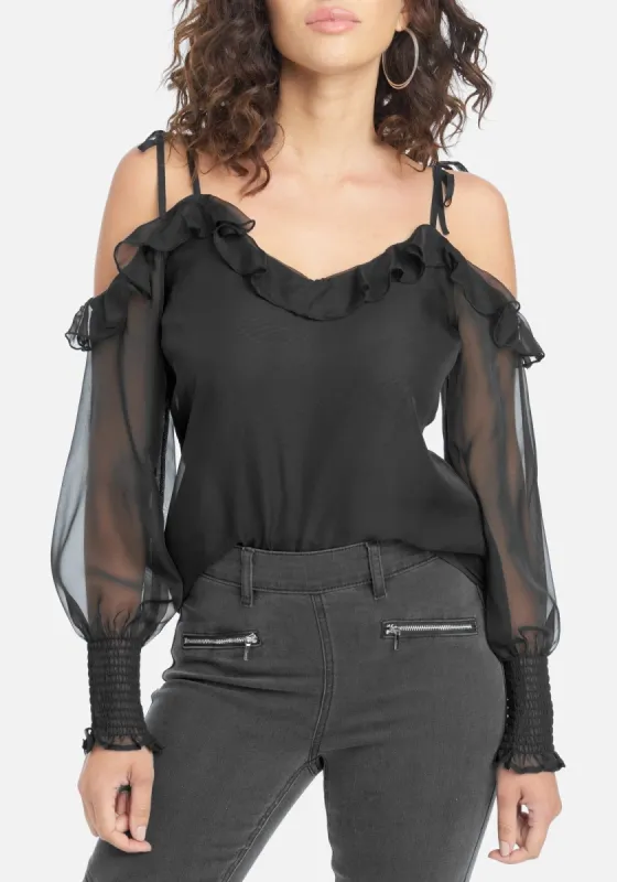 Cold Shoulder Ruffle Chiffon Top sold by Bebe