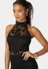 Marseille Lace Mock Neck Illusion Midi Dress sold by Bebe