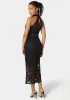 Marseille Lace Mock Neck Illusion Midi Dress sold by Bebe