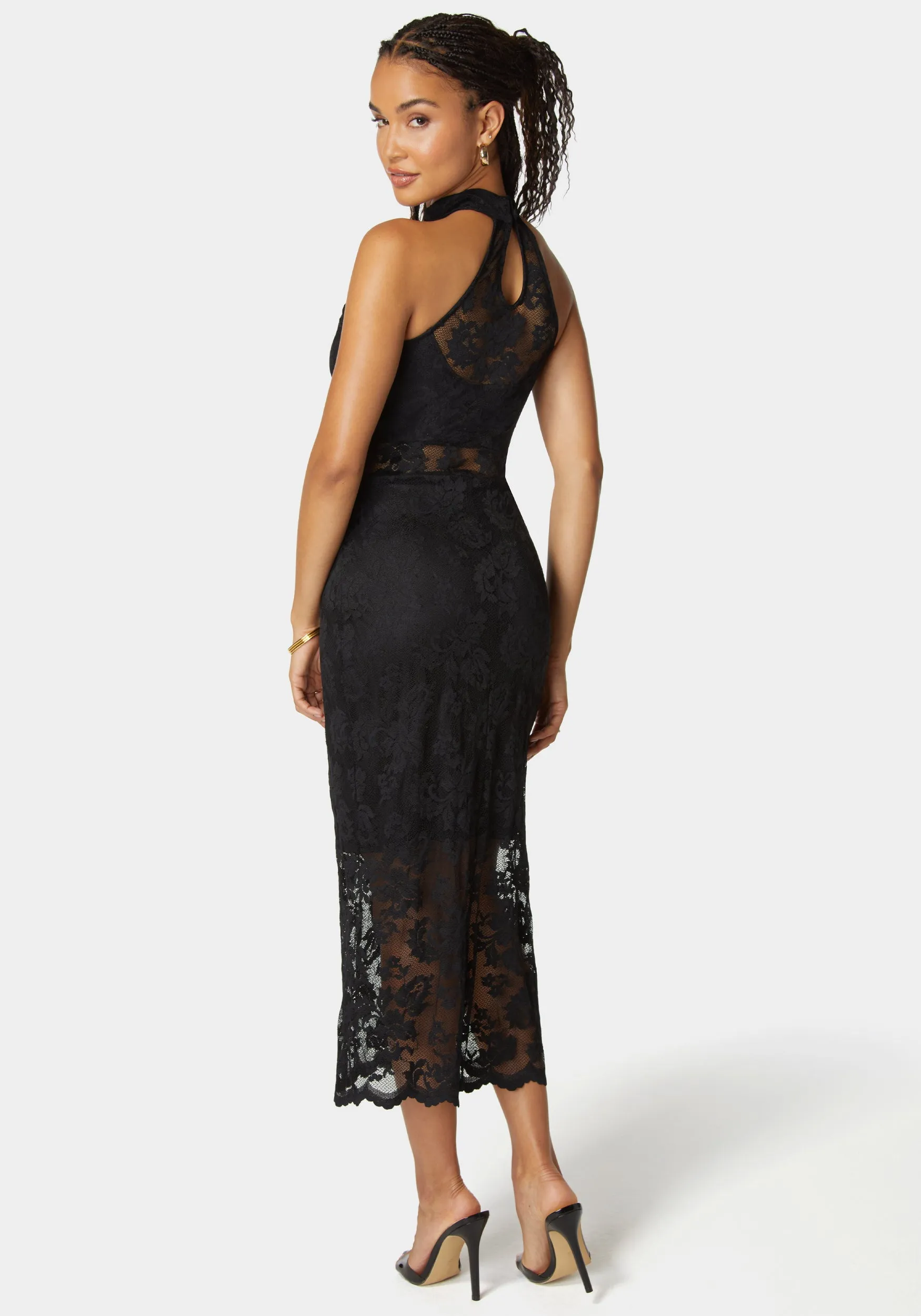Marseille Lace Mock Neck Illusion Midi Dress sold by Bebe product image thumbnail 3
