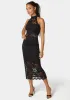 Marseille Lace Mock Neck Illusion Midi Dress sold by Bebe