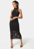 Marseille Lace Mock Neck Illusion Midi Dress sold by Bebe
