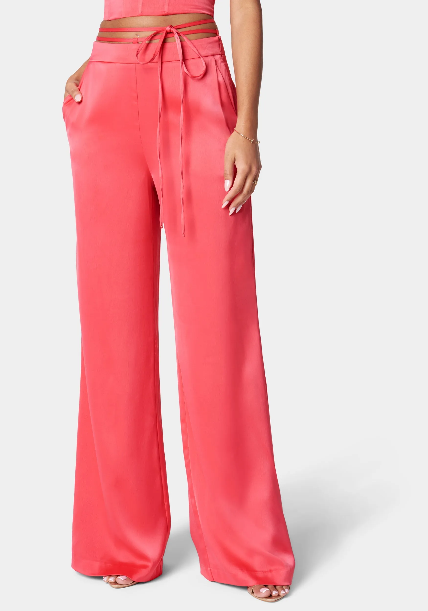 High Waist Side Tie Detail Palazzo Pant sold by Bebe