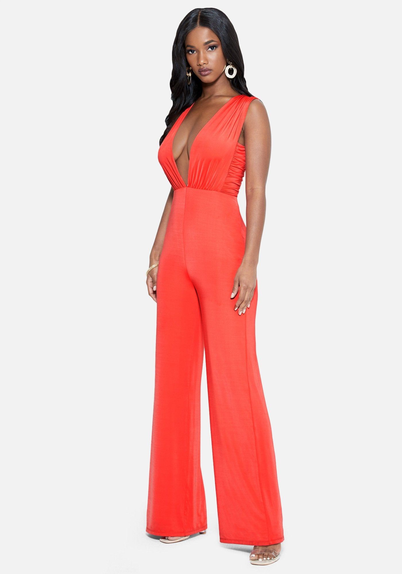 Pleated Plunge Neck Jumpsuit sold by Bebe product image thumbnail 2