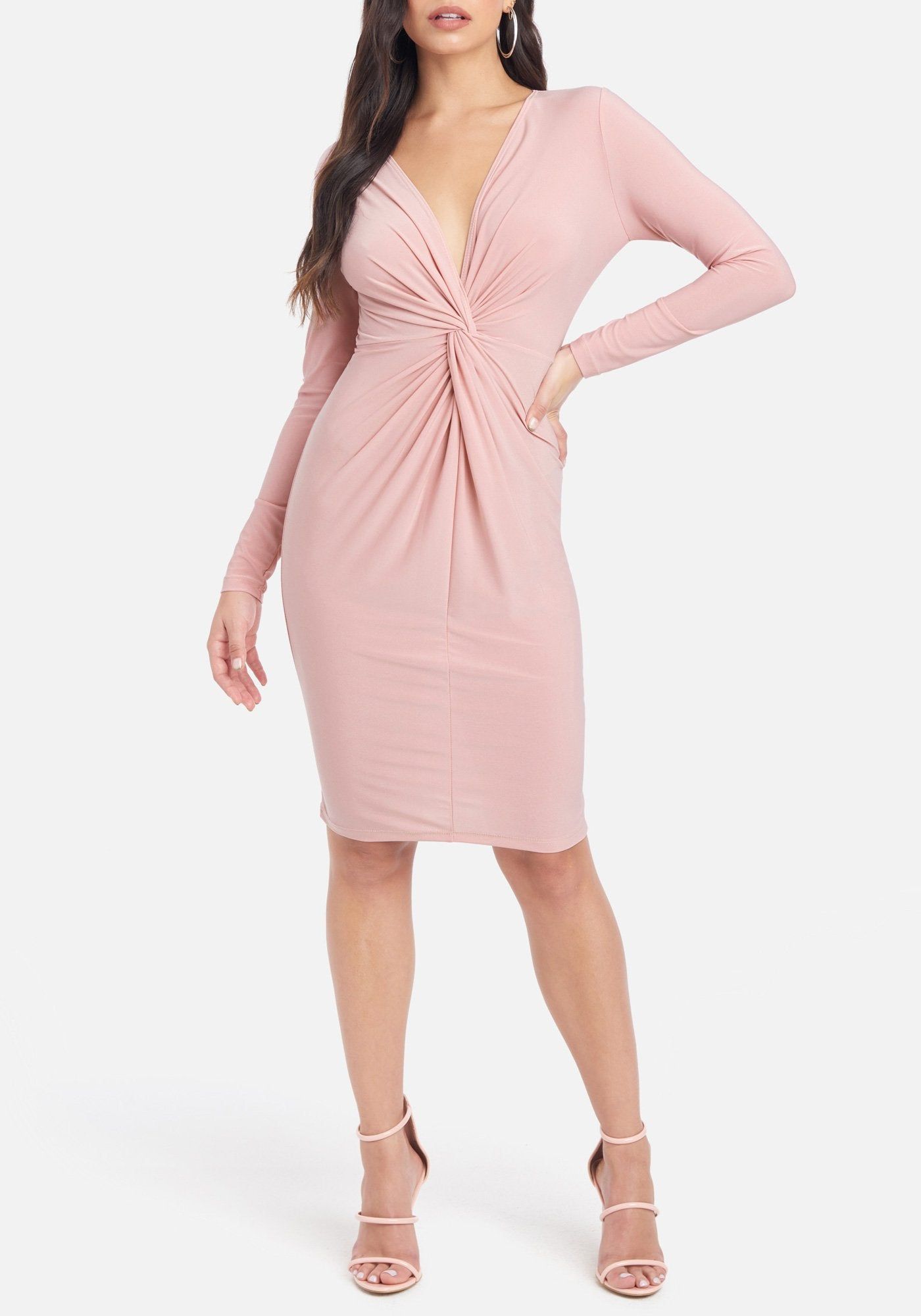 Knot Front V Neck Midi Dress sold by Bebe
