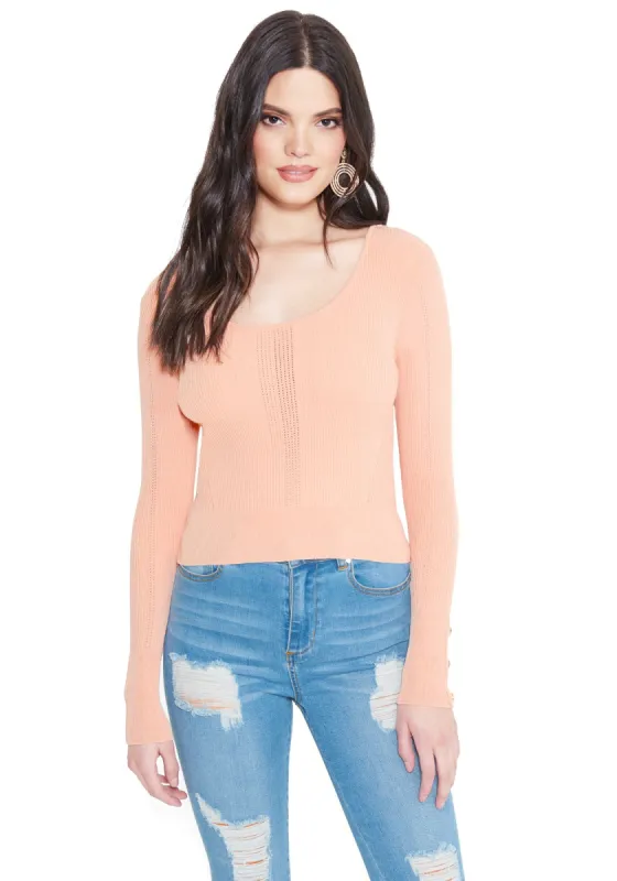 Isla Pointelle Scoop Sweater sold by Bebe