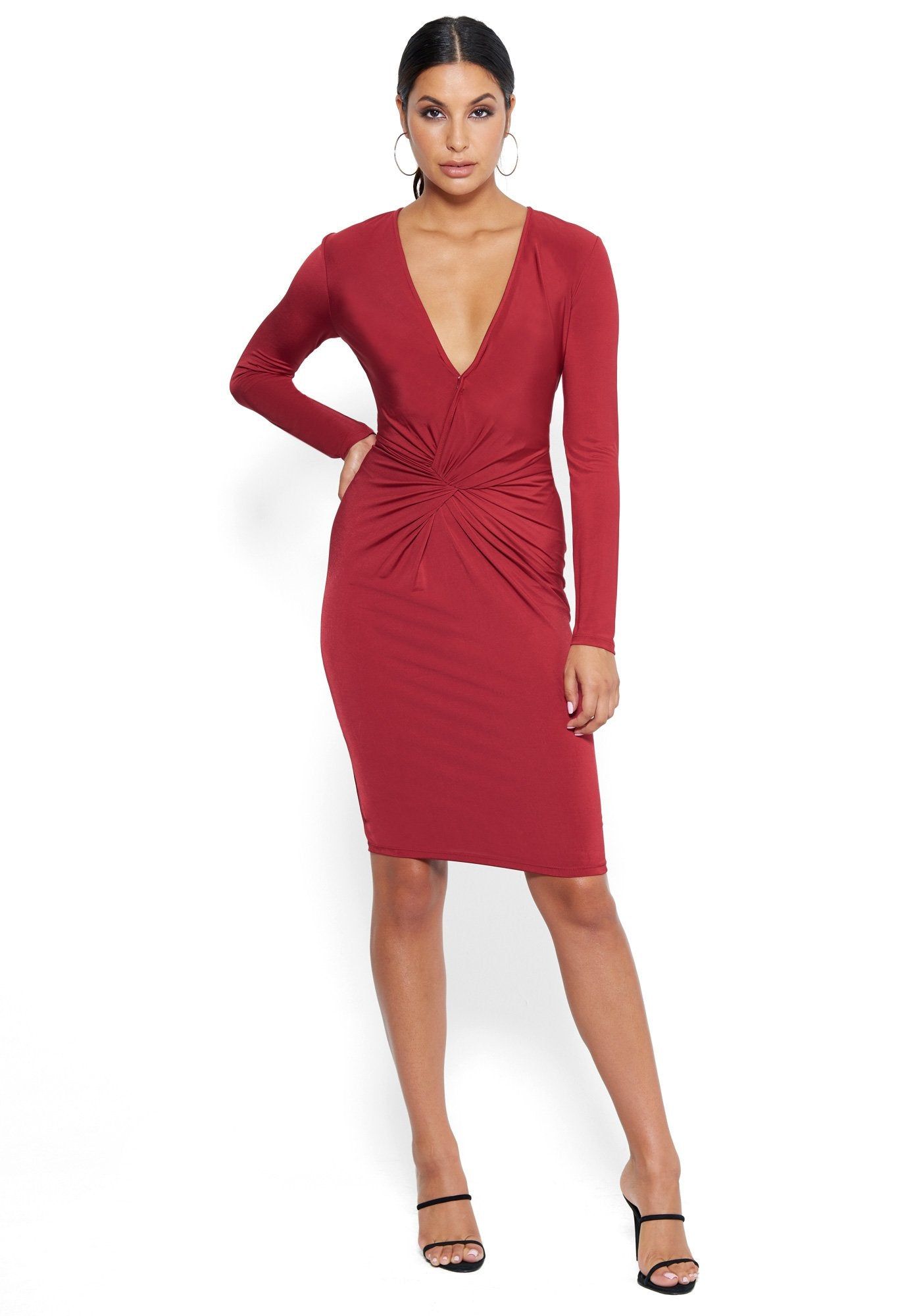 Twist Front V Dress sold by Bebe