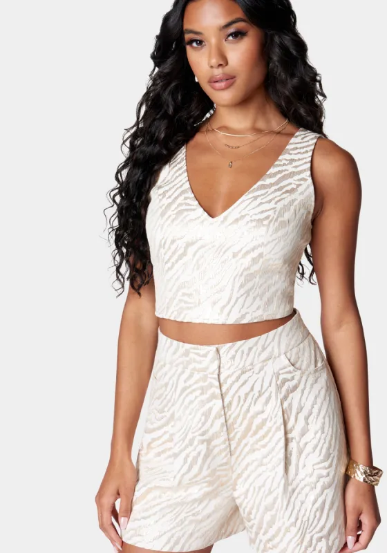 Sleeveless Deep V Neck Jacquard Top sold by Bebe