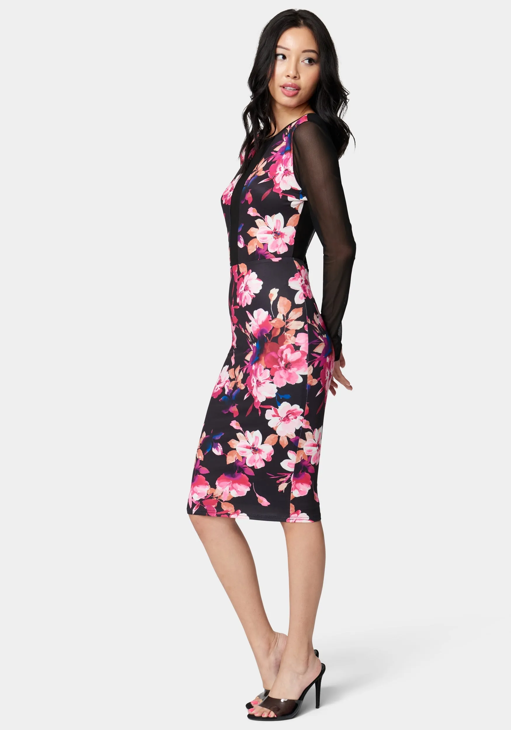Printed Mesh Inset Midi Dress sold by Bebe product image thumbnail 2