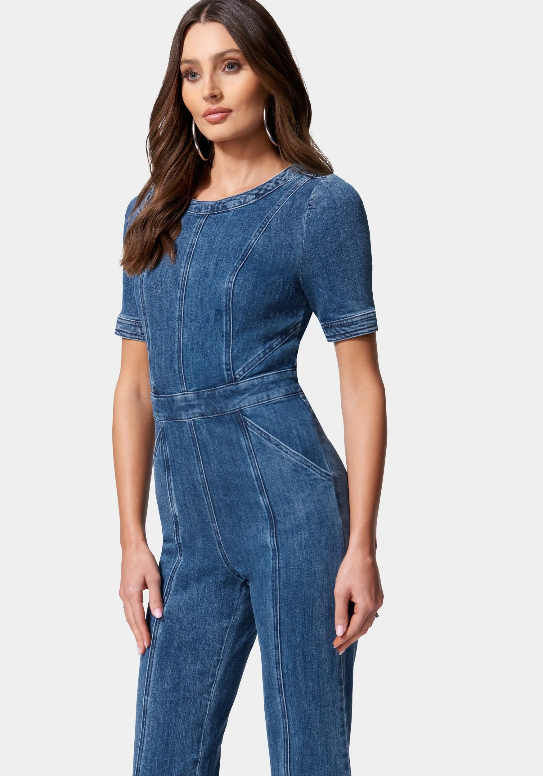 Puff Sleeve Wide Leg Denim Jumpsuit sold by Bebe product image thumbnail 2