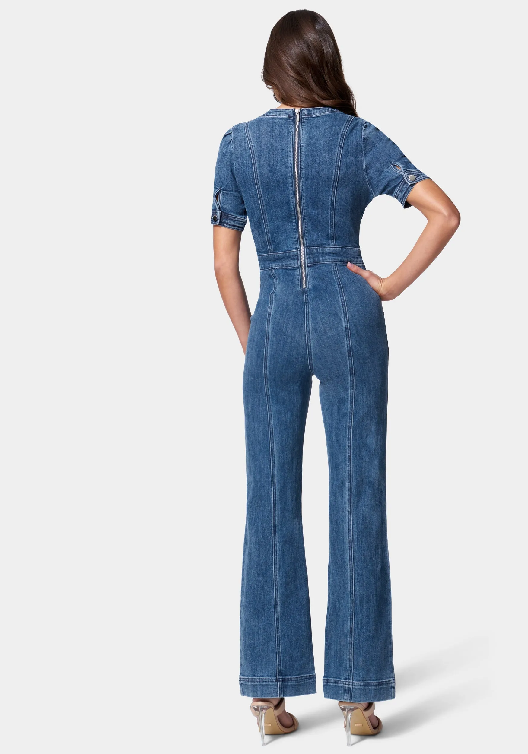 Puff Sleeve Wide Leg Denim Jumpsuit sold by Bebe product image thumbnail 3