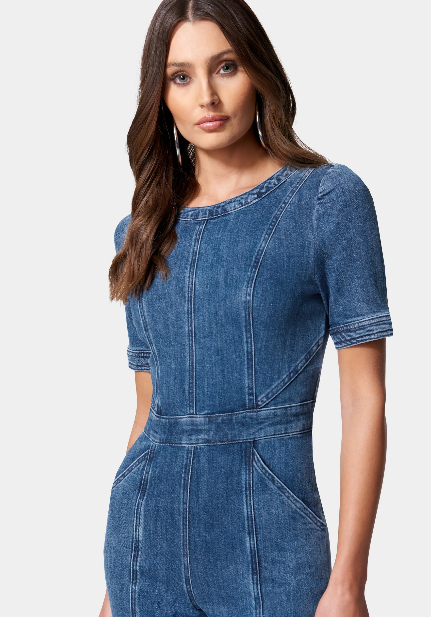 Puff Sleeve Wide Leg Denim Jumpsuit sold by Bebe product image thumbnail 4