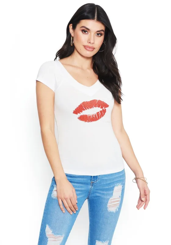 Logo Crystal Lips Tee sold by Bebe