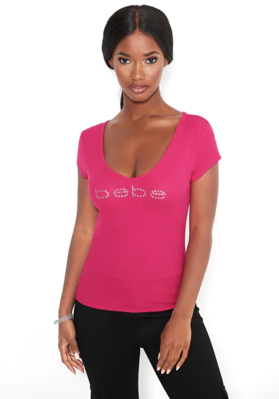 Crystal Logo V-Neck Short Sleeves Tee sold by Bebe