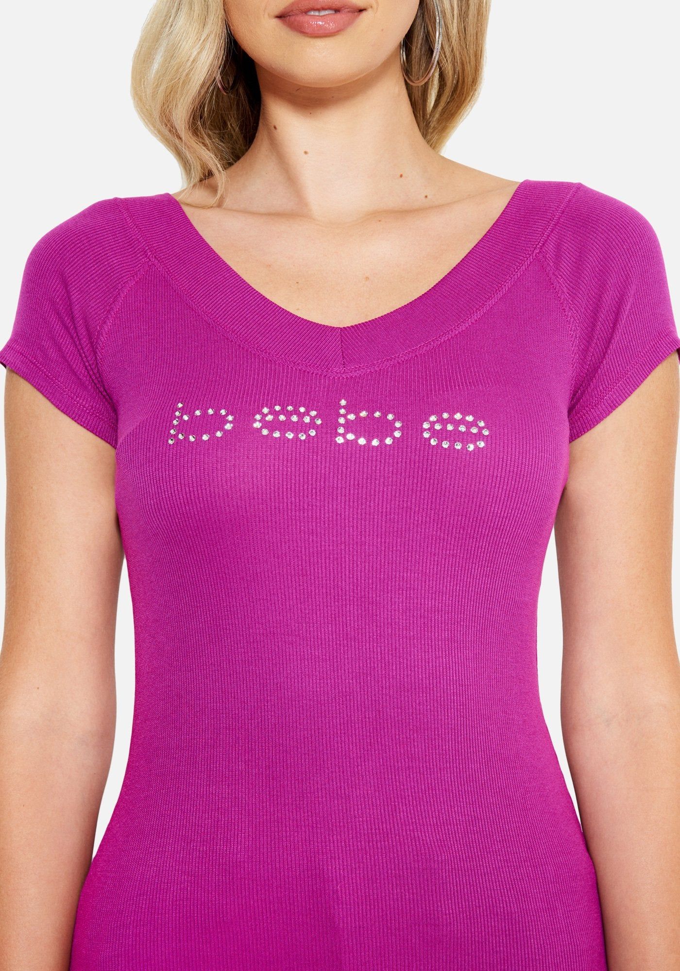 Crystal Logo Double V-Neck Short Sleeve Tee sold by Bebe product image thumbnail 4