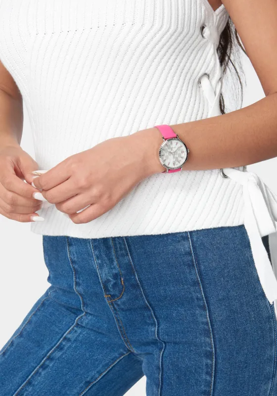 Magenta Strap Watch with Crystal Bezel sold by Bebe