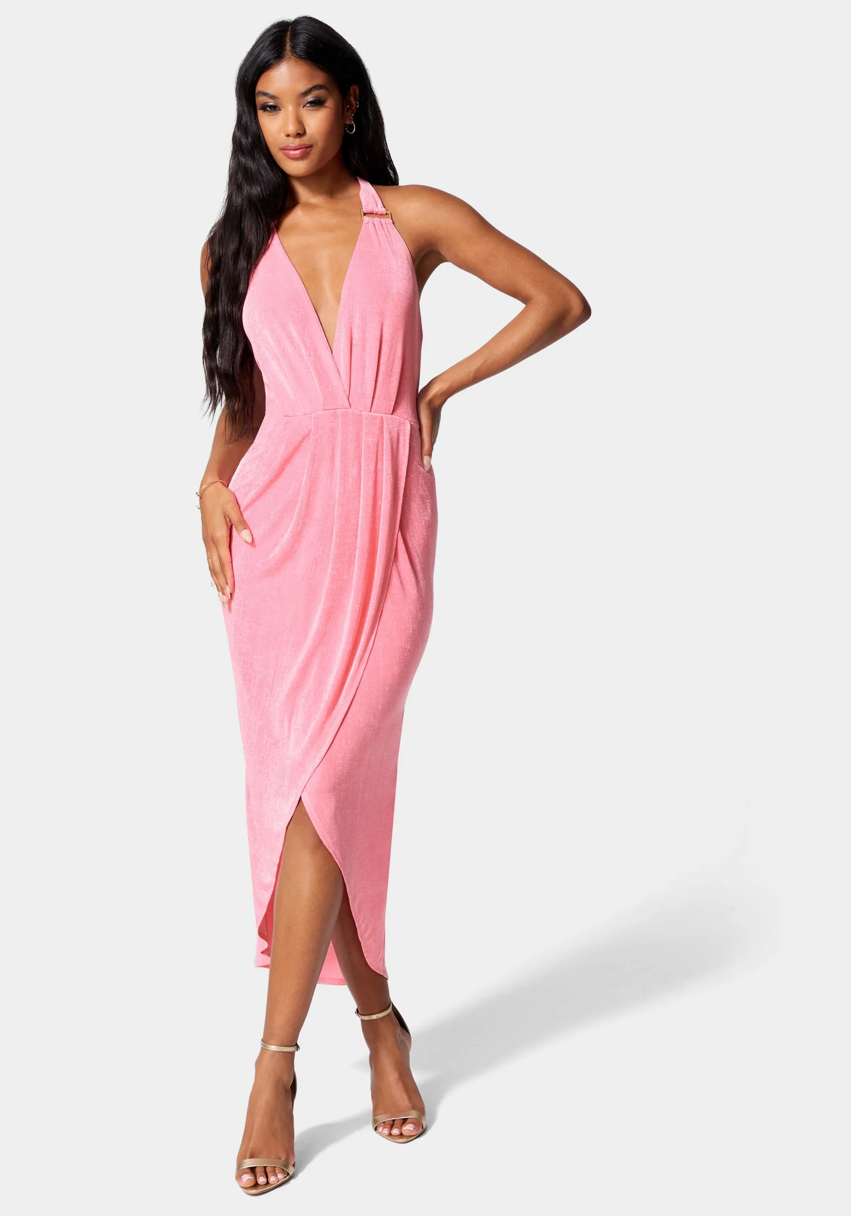 Slinky Asymmetrical Halter Neck Dress sold by Bebe