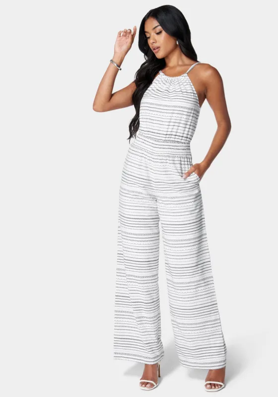 Smocked Waist Halter Jumpsuit sold by Bebe