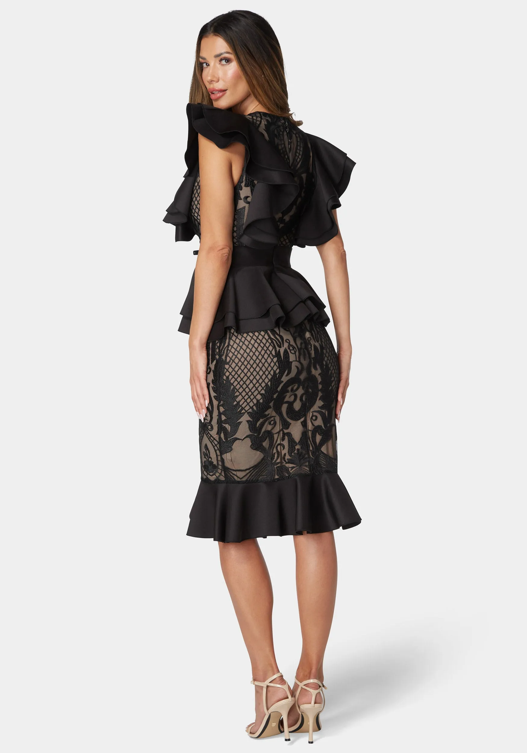 Lace Ruffle Peplum Pencil Dress sold by Bebe product image thumbnail 3