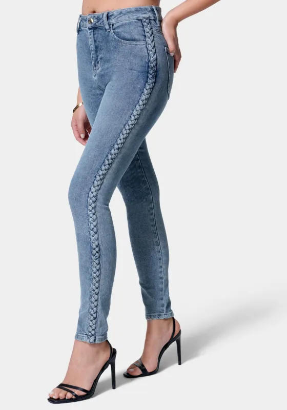 High Waist Side Taping Skinny Jeans sold by Bebe