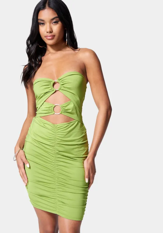 Ring Detail Strapless Mini Dress sold by Bebe