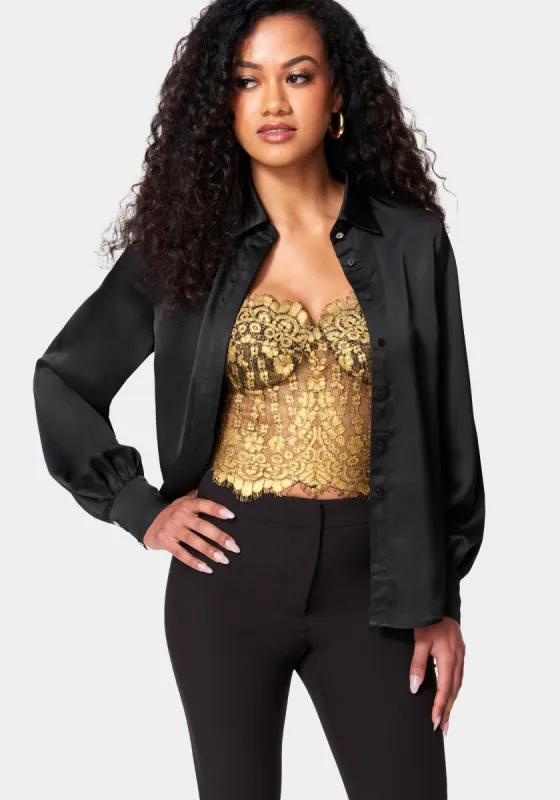 Satin Button Down Blouse sold by Bebe