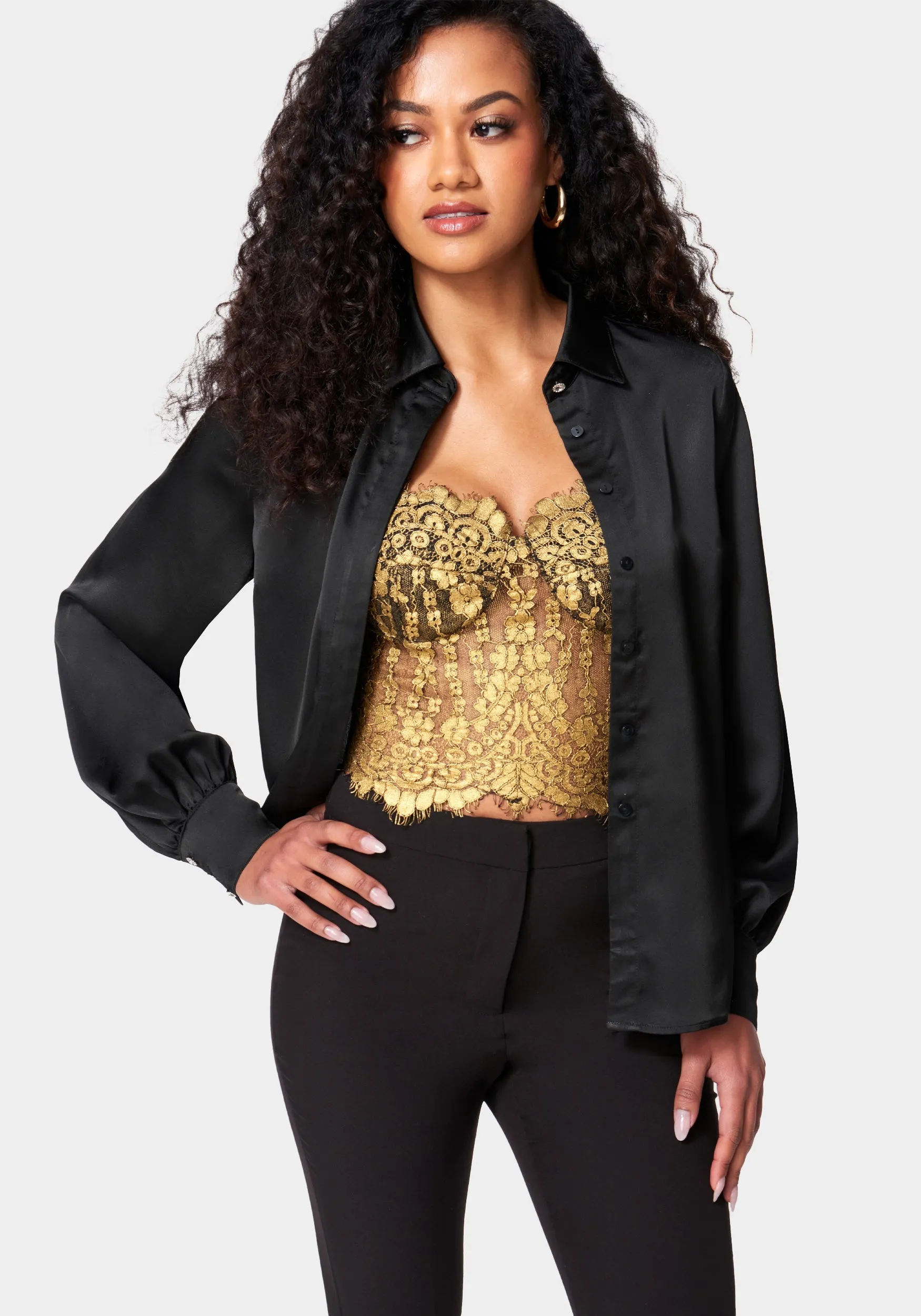 Satin Button Down Blouse sold by Bebe