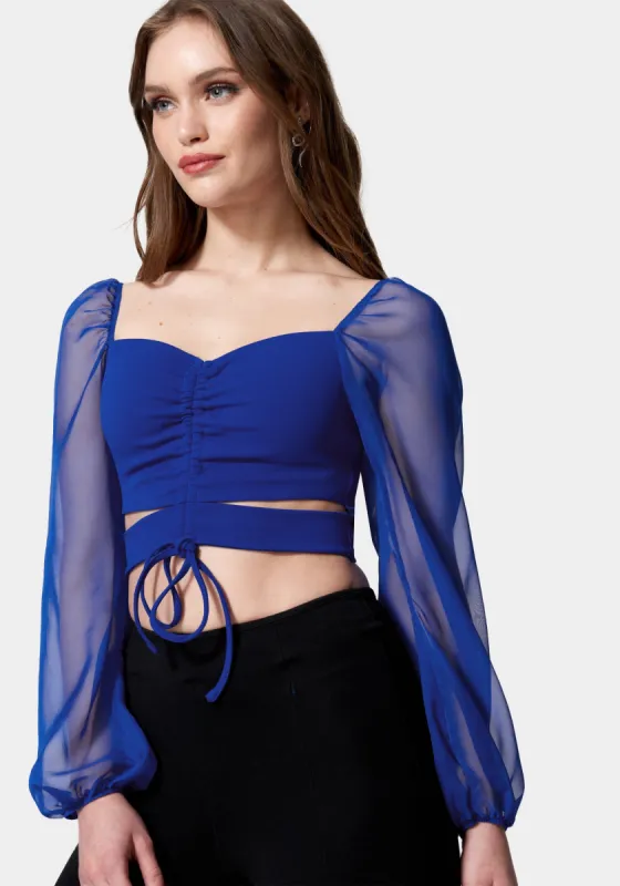 Chiffon Sleeve Ruched Front Knit Top sold by Bebe