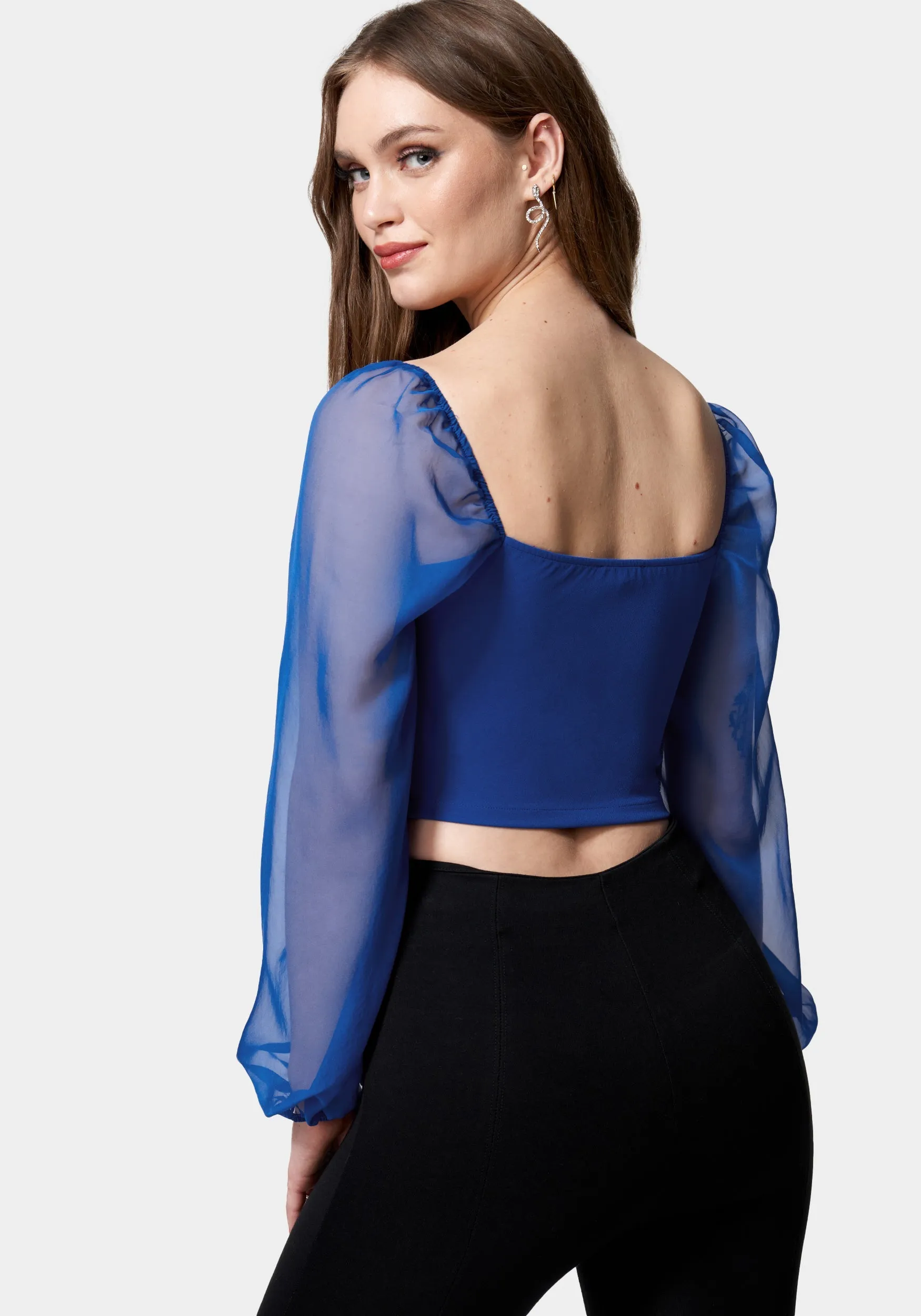 Chiffon Sleeve Ruched Front Knit Top sold by Bebe product image thumbnail 3